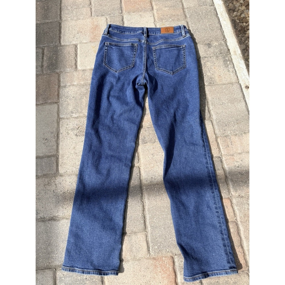 Lands End Sustainable Women's Jeans Straight Cut Mid Rise Leather Patch Size 6